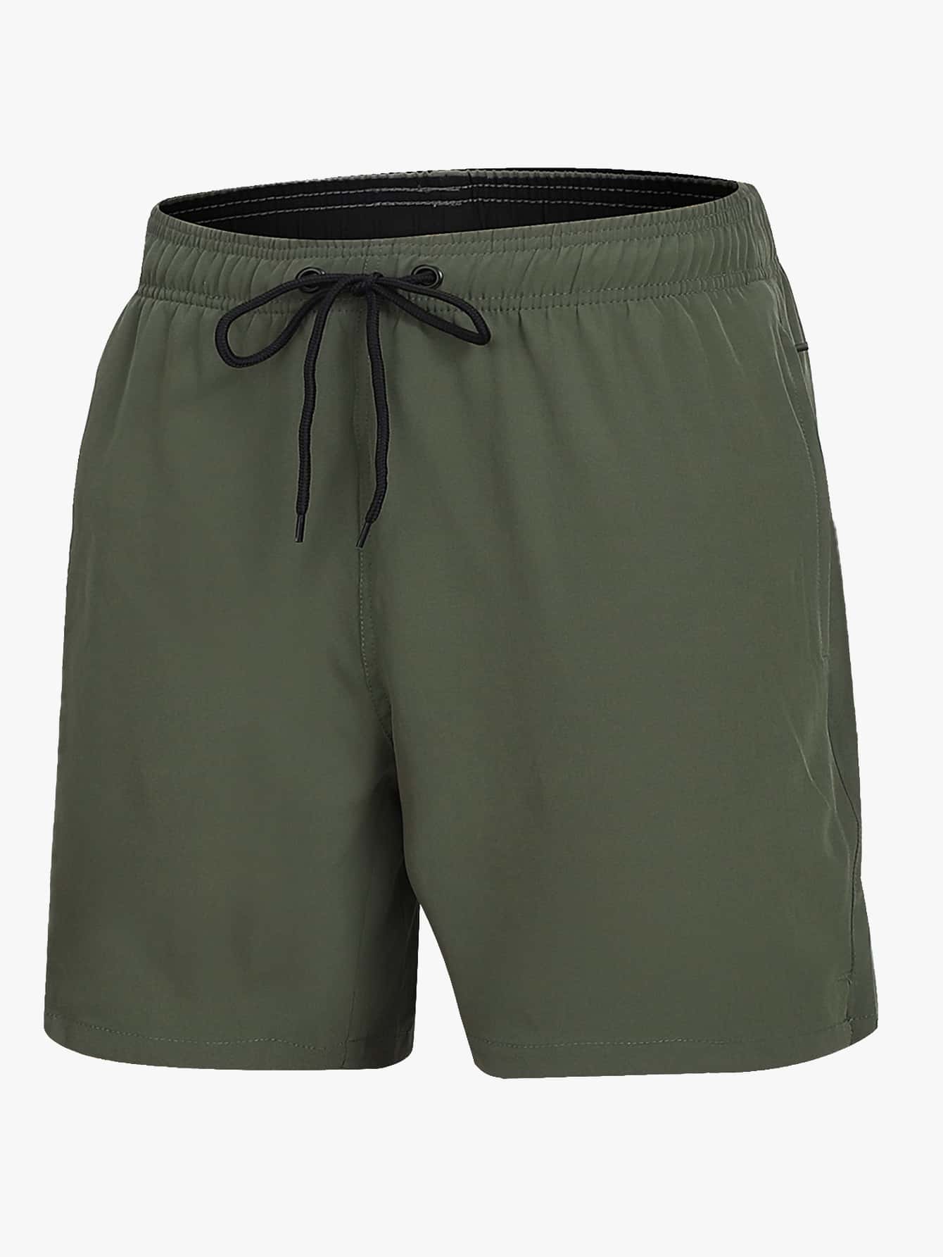 Manfinity Swimmode Men Zip Pocket Drawstring Waist Swim Trunks Army Green