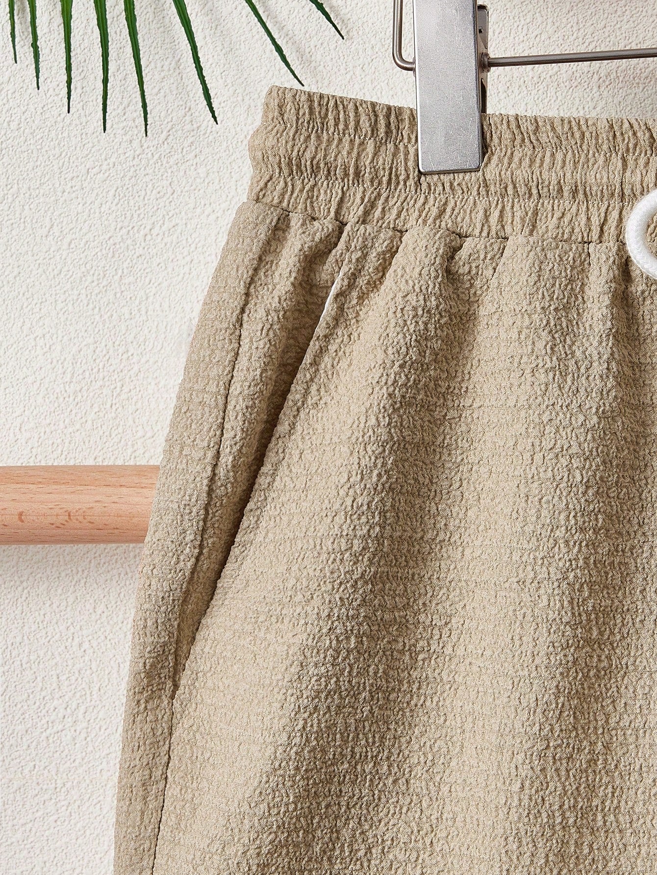 Manfinity VCAY Men Drawstring Waist Slant Pocket Shorts Baggy Board Linen Cool Plain Khaki Vacation Boho Khaki