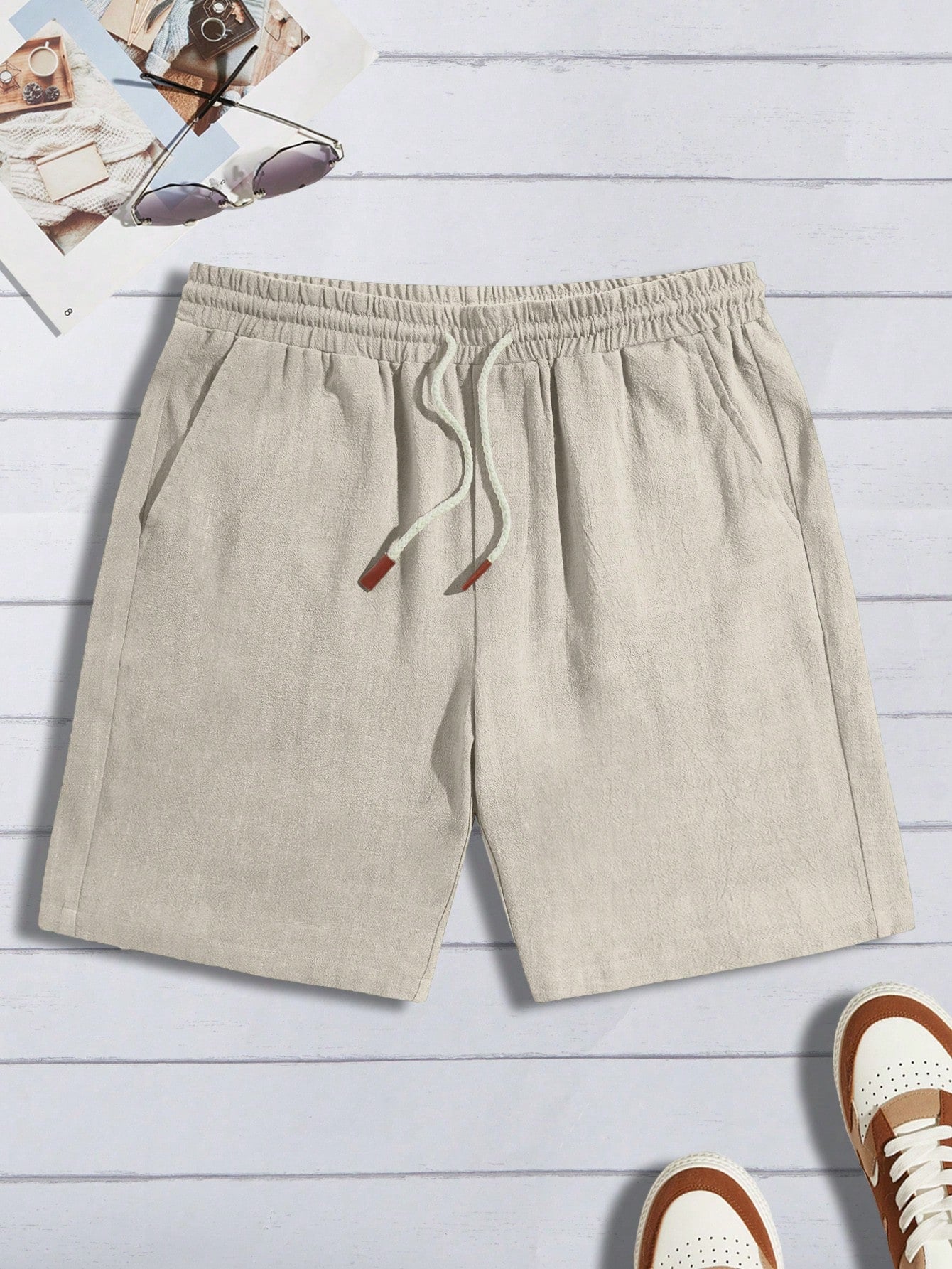 Manfinity Modomio Men Drawstring Waist Slant Pocket Shorts Apricot