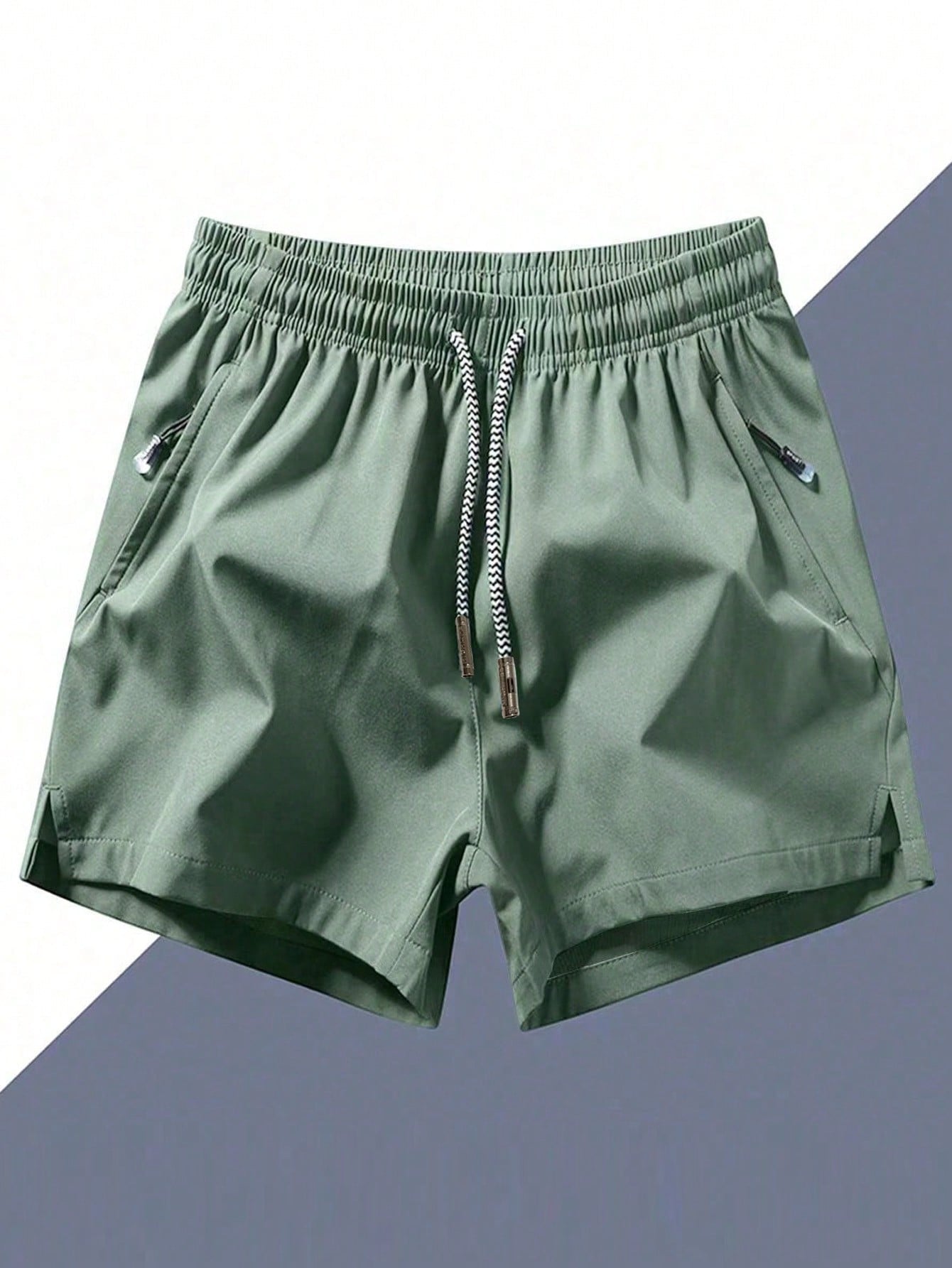 Men Drawstring Waist Shorts Dark Green