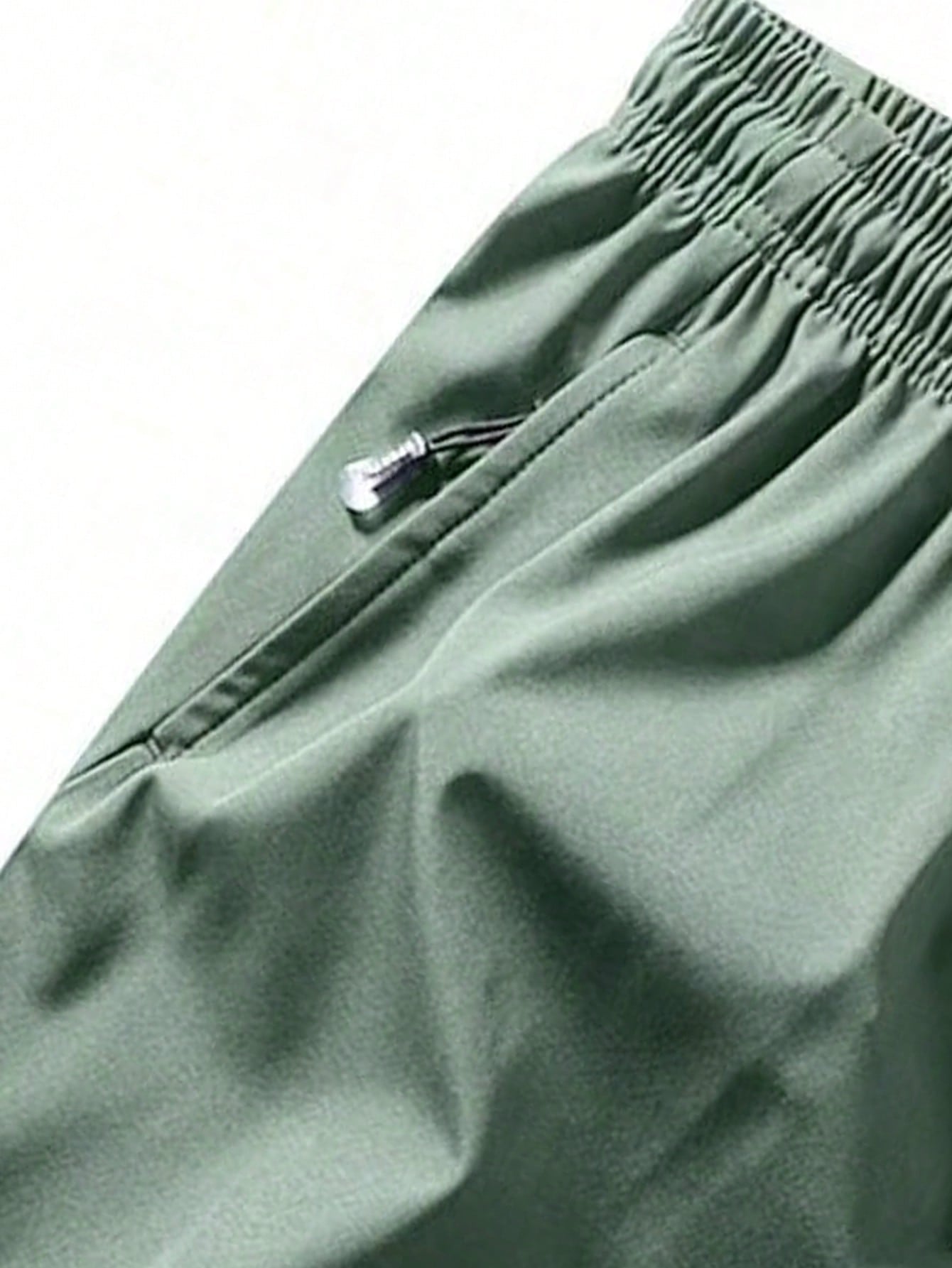 Men Drawstring Waist Shorts Dark Green